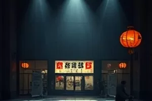 晨光里樱花树下的电影放映车插画
